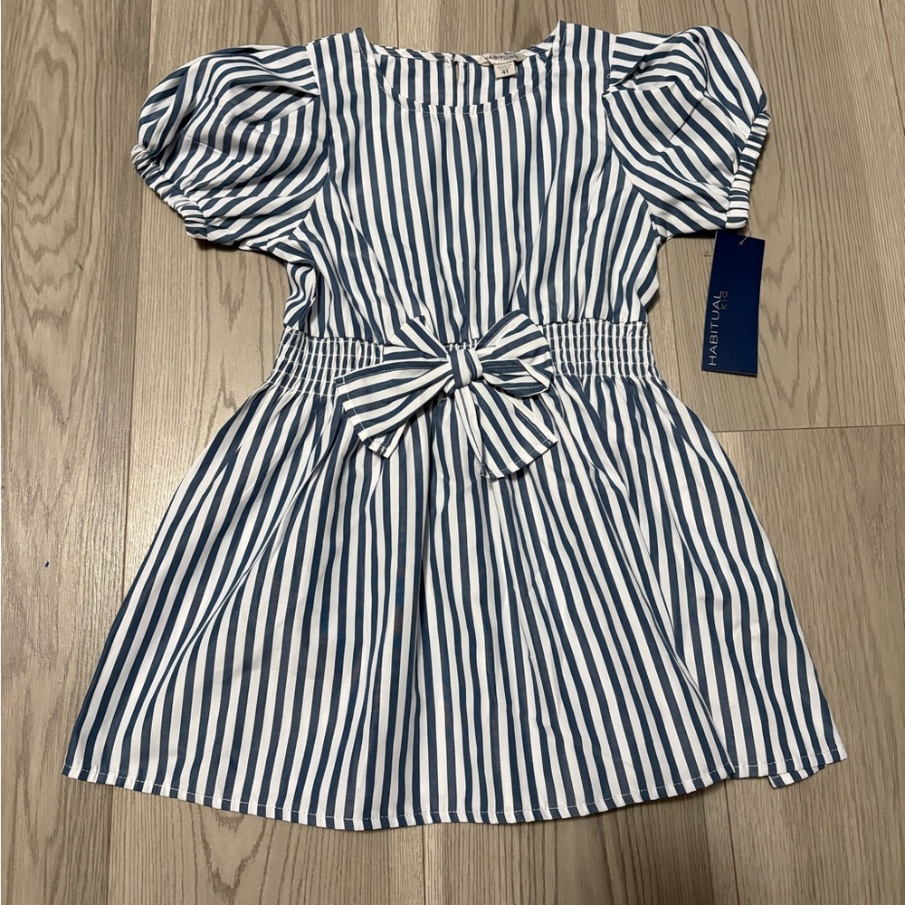 Habitual Kids' Stripe Puff Sleeve Fit & Flare Dress Size 4T NWT
